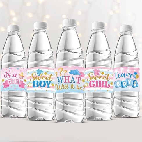39 Pieces Baby Shower Water Bottle Labels Shower Water Bottle Stickers Wrappers Waterproof Baby Shower Labels for Baby Shower Party Decoration in Saudi Arabia