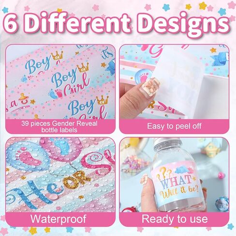 39 Pieces Baby Shower Water Bottle Labels Shower Water Bottle Stickers Wrappers Waterproof Baby Shower Labels for Baby Shower Party Decoration in Saudi Arabia