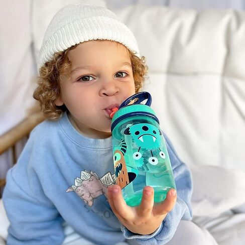 Nuby Flip-it Kids On-The-Go Printed Water Bottle with Bite Proof Hard Straw - 12oz / 360 ml, 18+ Months, 1pk Friendly Monsters in Saudi Arabia