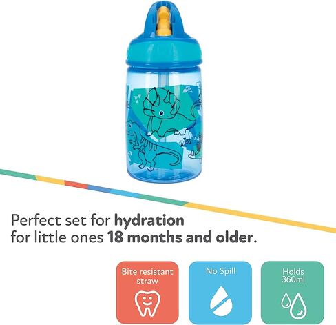 Nuby Flip-it Kids On-The-Go Printed Water Bottle with Bite Proof Hard Straw - 12oz / 360 ml, 18+ Months, 1pk Friendly Monsters in Saudi Arabia