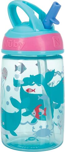 Nuby Flip-it Kids On-The-Go Printed Water Bottle with Bite Proof Hard Straw - 12oz / 360 ml, 18+ Months, 1pk Friendly Monsters in Saudi Arabia