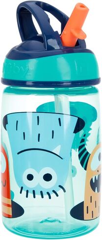 Nuby Flip-it Kids On-The-Go Printed Water Bottle with Bite Proof Hard Straw - 12oz / 360 ml, 18+ Months, 1pk Friendly Monsters in Saudi Arabia