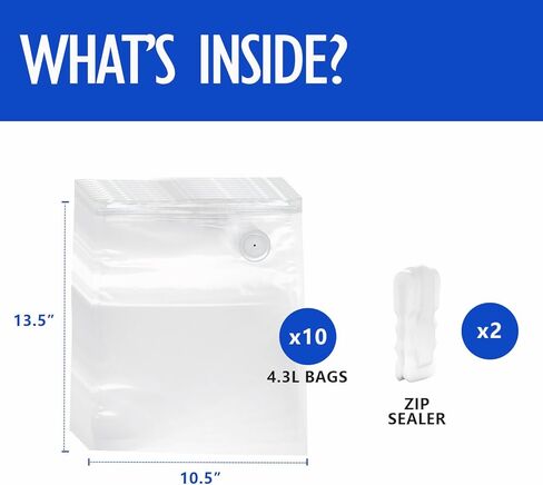 أكياس VICARKO Sous Vide، أكياس بسحاب لحفظ الطعام، أكياس تخزين بالمكنسة الكهربائية قابلة لإعادة الاستخدام، آمنة للاستخدام في الفريزر، بلاستيك خالٍ من البيسفينول A، 10 قطع، 13.5 × 10.5 بوصة in Kuwait