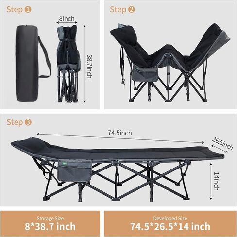 BESHOOME Folding Camping Cot, Camping Cot for Adults,Portable Cot for Sleeping with Pad and Pillow, Outdoor Bed for Traveling, Office Nap, Beach Vocation and Home Lounging, 450LBS(Max Load) in Kuwait