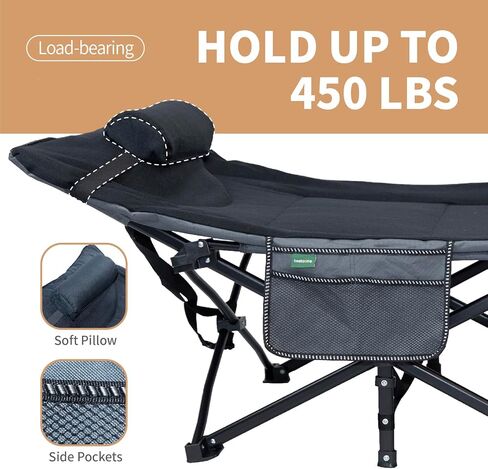 BESHOOME Folding Camping Cot, Camping Cot for Adults,Portable Cot for Sleeping with Pad and Pillow, Outdoor Bed for Traveling, Office Nap, Beach Vocation and Home Lounging, 450LBS(Max Load) in Kuwait