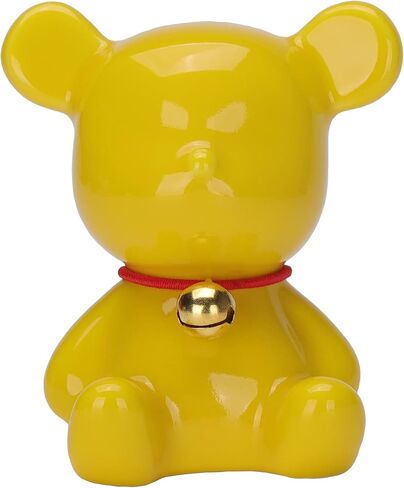 Sheskind Mini Ceramic Bear Statue Wearing a Golden Bell for Home Decorations, Also a Very Cute Toy, Small Enough to Hold in Your Hand (Yellow) in Saudi Arabia