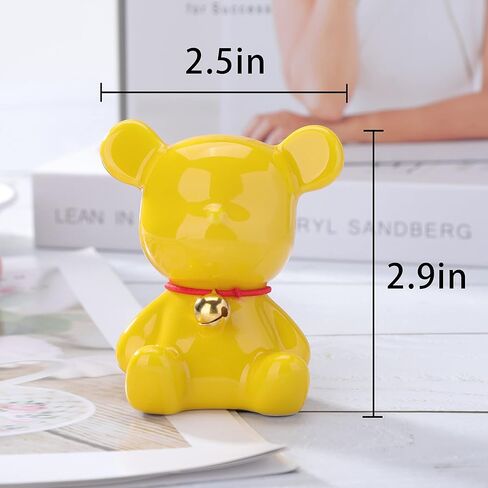 Sheskind Mini Ceramic Bear Statue Wearing a Golden Bell for Home Decorations, Also a Very Cute Toy, Small Enough to Hold in Your Hand (Yellow) in Saudi Arabia