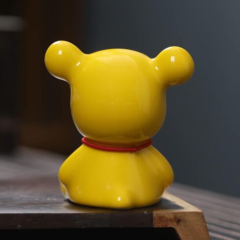 Sheskind Mini Ceramic Bear Statue Wearing a Golden Bell for Home Decorations, Also a Very Cute Toy, Small Enough to Hold in Your Hand (Yellow) in Saudi Arabia