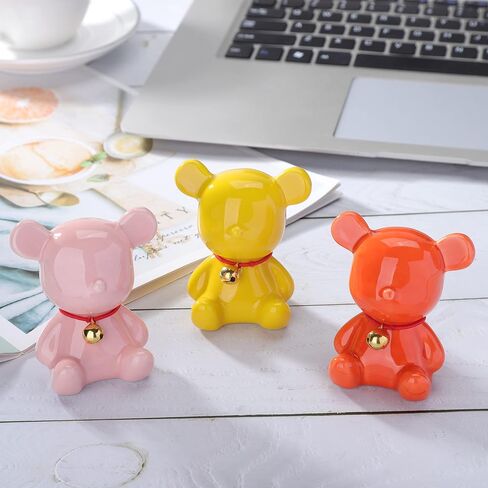 Sheskind Mini Ceramic Bear Statue Wearing a Golden Bell for Home Decorations, Also a Very Cute Toy, Small Enough to Hold in Your Hand (Yellow) in Saudi Arabia