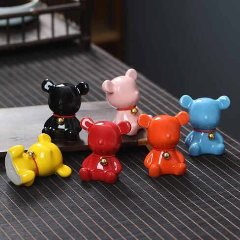 Sheskind Mini Ceramic Bear Statue Wearing a Golden Bell for Home Decorations, Also a Very Cute Toy, Small Enough to Hold in Your Hand (Yellow) in Saudi Arabia