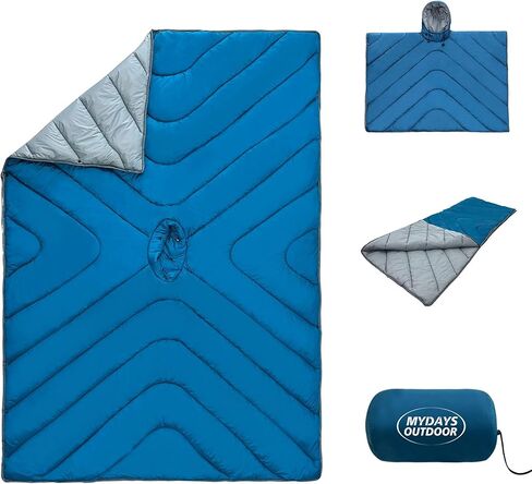 MYDAYS OUTDOOR Portable Warm Stadium Blankets,Lightweight Outdoor Sleeping Bag Cloak,Waterproof Wearable Hooded Poncho Great for Winter Travel,Hiking,Camping,Fishing in Kuwait