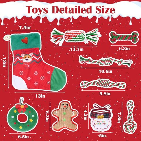 Dono Christmas Dog Toys with Plush Squeaky Stockings-9Pack, Dog Christmas Dog Stockings& Rope Toys Gifts with Bandana, Interactive Grinding Teething Aggressive Chew Rope Toys for Small to Medium Dogs in Kuwait