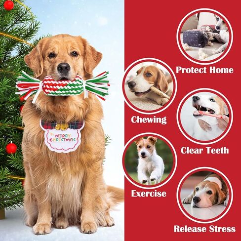 Dono Christmas Dog Toys with Plush Squeaky Stockings-9Pack, Dog Christmas Dog Stockings& Rope Toys Gifts with Bandana, Interactive Grinding Teething Aggressive Chew Rope Toys for Small to Medium Dogs in Kuwait