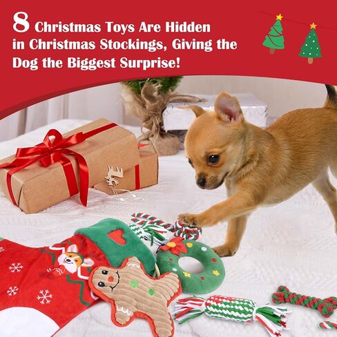 Dono Christmas Dog Toys with Plush Squeaky Stockings-9Pack, Dog Christmas Dog Stockings& Rope Toys Gifts with Bandana, Interactive Grinding Teething Aggressive Chew Rope Toys for Small to Medium Dogs in Kuwait