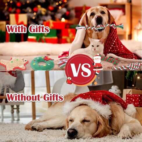 Dono Christmas Dog Toys with Plush Squeaky Stockings-9Pack, Dog Christmas Dog Stockings& Rope Toys Gifts with Bandana, Interactive Grinding Teething Aggressive Chew Rope Toys for Small to Medium Dogs in Kuwait