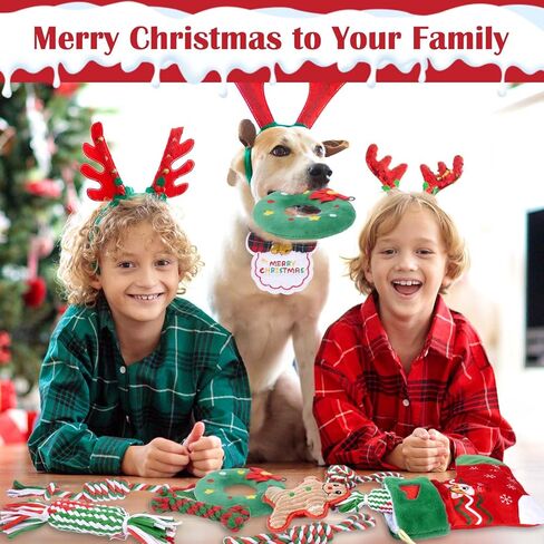 Dono Christmas Dog Toys with Plush Squeaky Stockings-9Pack, Dog Christmas Dog Stockings& Rope Toys Gifts with Bandana, Interactive Grinding Teething Aggressive Chew Rope Toys for Small to Medium Dogs in Kuwait