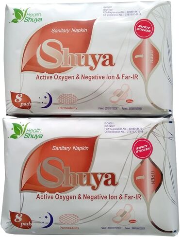 SHUYA Anion Ultral Long Overnight Pads for Woman with Wings,Postpartum Pads After Birth with Patented Negative ion Strip, Super Absorbency, Size 330mm-Scented (Pack of 2, 16) in Kuwait