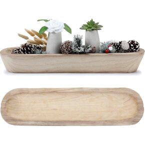 Nosiny Large Wood Dough Bowl for Decor 22.75" l x 6" W x 3.25" H Rustic Wooden Dough Bowl Antique White Decorative Bowl Hand Carved Long Tray for Table Centerpiece Farmhouse Home Room Decorations in Kuwait