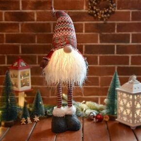 WORLDECO 2023 Christmas Long Legs Gnome Decorations with Lights and Music, Handmade Xmas Standing Doll Ornaments, Scandinavian Santa Winter Party Decor, Holiday Figurine Gifts, 24 inch, Red