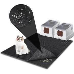 Pieviev Cat Litter Mat Double Layer Waterproof Urine Proof Trapping Mat with Upgraded 3-sided Opening Design (Black (24x15 Inch))