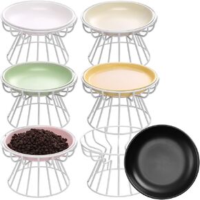 Hushee 6 Pcs Elevated Cat Bowls Ceramic Raised Cat Food Bowls with Metal Stand Anti Vomit Cat Feeding Bowl Dishwasher Safe Shallow Ceramic Cat Water Bowl Cat Food Plate for Cats Kitten Small Dogs in Kuwait