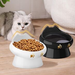 وعاء طعام للقطط مضاد للقيء، أوعية مرتفعة للقطط، وعاء سيراميك مرتفع للطعام والماء، خالٍ من الرصاص والكادميوم، يمنع الانسكابات ويعزز الأكل الصحي، آمن للاستخدام في الميكروويف وغسالة الأطباق (قطعتان) in Kuwait