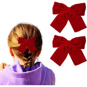Velvet Red Hair Bows - 2Pcs Hair Clips with Bows, 4" Big Tail Hair Bows Hair Accessories for Women Girls Toddlers Kids Baby (red) in Saudi Arabia