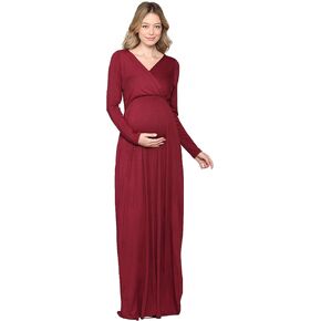 LaClef Women's Maternity Maxi Dress with Side Pocket for Baby Shower or Photography