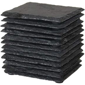 24 Pack 4 x 4 Inch Gorgeous Black Slate Stone Coasters Bulk Square Slate Stone Cup Coaster for Drink Bar Kitchen Home, Handmade Natural Rough Edge, Set of 24