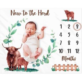 Gicoherero Highland Cow Baby Monthly Milestone Blanket Scotland Photo Prop Month Blanket Growth Chart Gift Ideas for Newborn Boy Girl Nursery Décor Baby Shower 40" X 50" in Kuwait