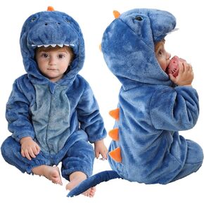 MICHLEY Unisex Baby Animal Costume Flannel Hooded Romper Cosplay Jumpsuit | Halloween, Winter Autumn Onesie, 0-5T, Machine Wash in Saudi Arabia