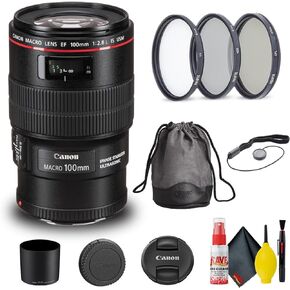 عدسة Canon EF 100mm f/2.8L Macro هي عدسة USM (3554B002) + طقم مرشح + حافظة غطاء + طقم تنظيف + المزيد (متجدد) in Kuwait