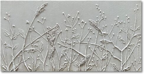 Diathou Hand Painted White Abstract Flower Oil Painting Home Wall Decorative Art 24x48 Inches in Saudi Arabia