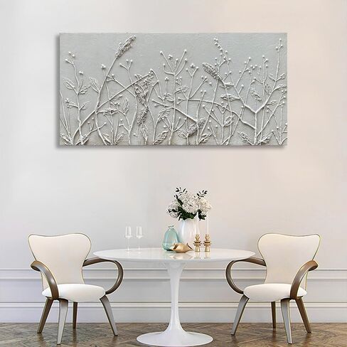 Diathou Hand Painted White Abstract Flower Oil Painting Home Wall Decorative Art 24x48 Inches in Saudi Arabia