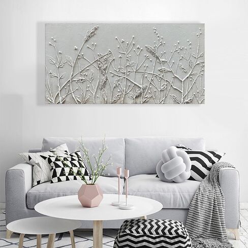 Diathou Hand Painted White Abstract Flower Oil Painting Home Wall Decorative Art 24x48 Inches in Saudi Arabia