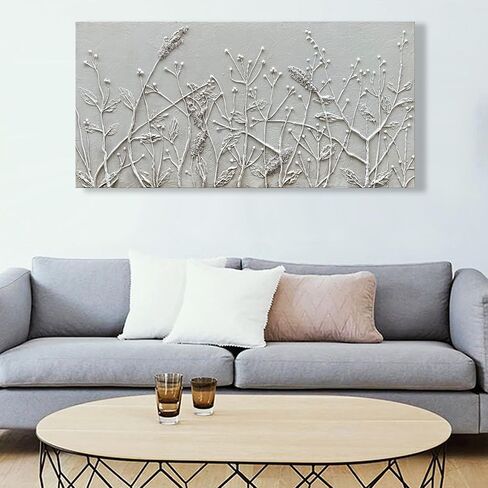 Diathou Hand Painted White Abstract Flower Oil Painting Home Wall Decorative Art 24x48 Inches in Saudi Arabia