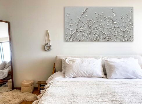 Diathou Hand Painted White Abstract Flower Oil Painting Home Wall Decorative Art 24x48 Inches in Saudi Arabia