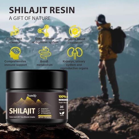 Shilajit Pure Organic Natural Shilajit Resin with Fulvic Acid & 85+ Trace Minerals Complex, High Potency Immune Energy Strength Support, 50G 100 Serving in Kuwait