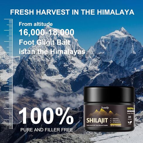 Shilajit Pure Organic Natural Shilajit Resin with Fulvic Acid & 85+ Trace Minerals Complex, High Potency Immune Energy Strength Support, 50G 100 Serving in Kuwait
