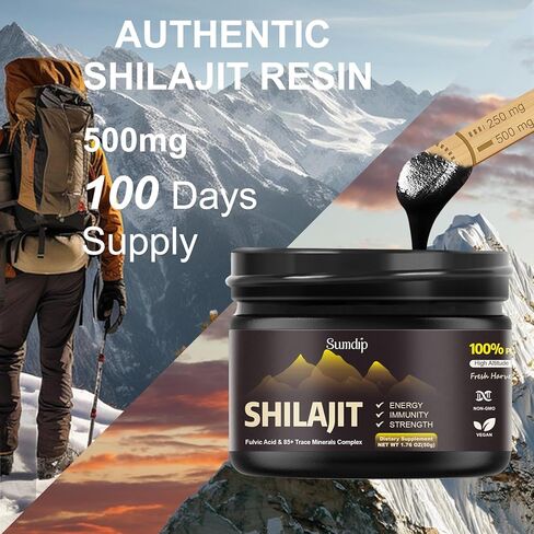 Shilajit Pure Organic Natural Shilajit Resin with Fulvic Acid & 85+ Trace Minerals Complex, High Potency Immune Energy Strength Support, 50G 100 Serving in Kuwait