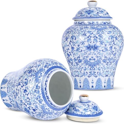 XINGYAN Chinoiserie Ginger Jar 3pcs Set - Chinese Blue and White Porcelain Home Decorative Storage Jar with Lid(3pcs A set) in Saudi Arabia