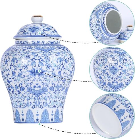 XINGYAN Chinoiserie Ginger Jar 3pcs Set - Chinese Blue and White Porcelain Home Decorative Storage Jar with Lid(3pcs A set) in Saudi Arabia