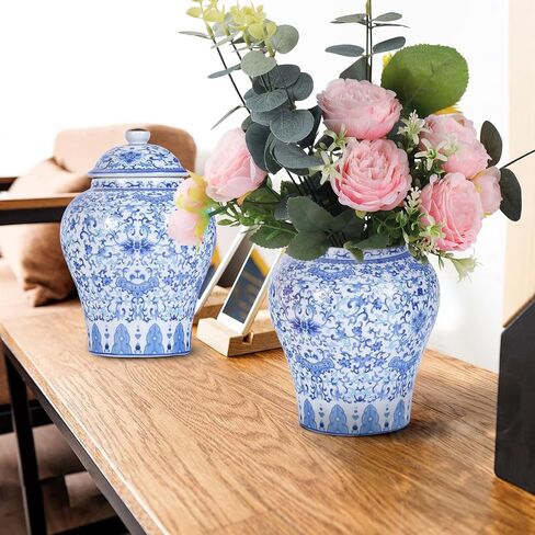 XINGYAN Chinoiserie Ginger Jar 3pcs Set - Chinese Blue and White Porcelain Home Decorative Storage Jar with Lid(3pcs A set) in Saudi Arabia