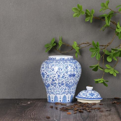 XINGYAN Chinoiserie Ginger Jar 3pcs Set - Chinese Blue and White Porcelain Home Decorative Storage Jar with Lid(3pcs A set) in Saudi Arabia