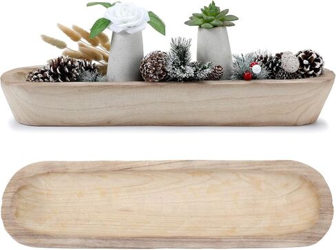 Nosiny Large Wood Dough Bowl for Decor 22.75" l x 6" W x 3.25" H Rustic Wooden Dough Bowl Antique White Decorative Bowl Hand Carved Long Tray for Table Centerpiece Farmhouse Home Room Decorations in Kuwait