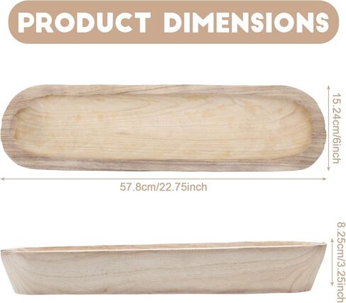 Nosiny Large Wood Dough Bowl for Decor 22.75" l x 6" W x 3.25" H Rustic Wooden Dough Bowl Antique White Decorative Bowl Hand Carved Long Tray for Table Centerpiece Farmhouse Home Room Decorations in Kuwait
