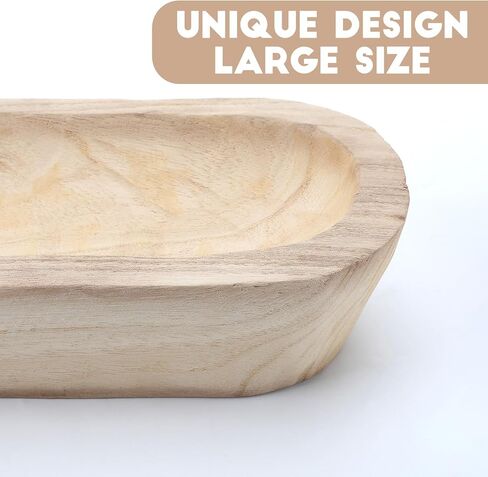 Nosiny Large Wood Dough Bowl for Decor 22.75" l x 6" W x 3.25" H Rustic Wooden Dough Bowl Antique White Decorative Bowl Hand Carved Long Tray for Table Centerpiece Farmhouse Home Room Decorations in Kuwait