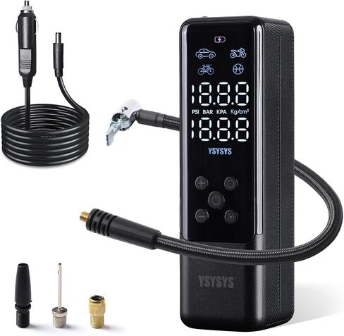 منفاخ إطارات YSYSYS نفخ أسرع 3 مرات، ضاغط هواء صغير محمول مع مقياس ضغط شاشة LCD، مناسب للسيارات القابلة للنفخ، MPV، الدراجات، مضخة هواء كهربائية للطوارئ لإطارات الدراجات النارية in Saudi Arabia