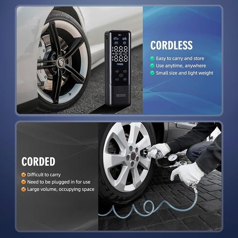 منفاخ إطارات YSYSYS نفخ أسرع 3 مرات، ضاغط هواء صغير محمول مع مقياس ضغط شاشة LCD، مناسب للسيارات القابلة للنفخ، MPV، الدراجات، مضخة هواء كهربائية للطوارئ لإطارات الدراجات النارية in Saudi Arabia