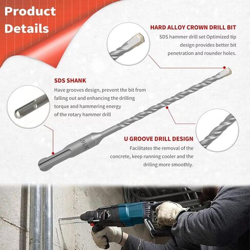 Masonry Drill Bit,FASTORS 4 Pack SDS-Plus Rotary Hammer Drill Bits,Carbide-Tipped Drill Bit Set for Drilling Masonary,Concrete,Cement,Brick,Rock,Ceramic Pots with Plastic Case in Kuwait